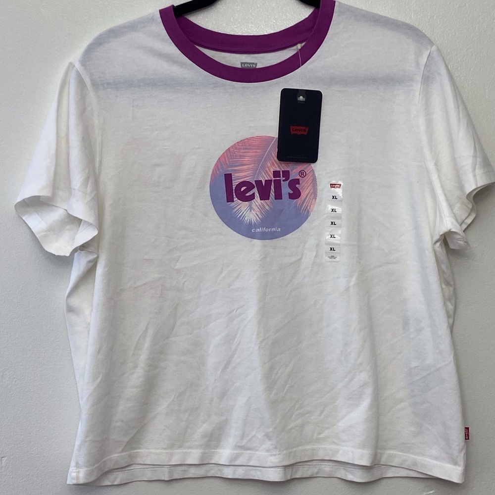 Levi's White Tee with Purple and Pink Graphic